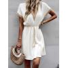 image:imageCHARTOU Women Summer Lace Crochet Knit Chiffon Mini Dress Short Sleeve High Waist A Line DressWhite