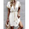 image:imageCHARTOU Women Summer Lace Crochet Knit Chiffon Mini Dress Short Sleeve High Waist A Line DressWhite