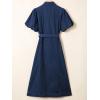 image:imageCHARTOU Womens Denim Maxi Dress Cute Puff Sleeve Button Down Jean Shirt Dress with BeltDark Blue