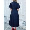 image:imageCHARTOU Womens Denim Maxi Dress Cute Puff Sleeve Button Down Jean Shirt Dress with BeltDark Blue