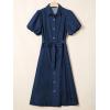 image:imageCHARTOU Womens Denim Maxi Dress Cute Puff Sleeve Button Down Jean Shirt Dress with BeltDark Blue
