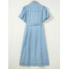 image:imageCHARTOU Womens Denim Maxi Dress Cute Puff Sleeve Button Down Jean Shirt Dress with BeltLight Blue