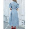 image:imageCHARTOU Womens Denim Maxi Dress Cute Puff Sleeve Button Down Jean Shirt Dress with BeltLight Blue