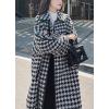 image:imageCHARTOU Womens Elegant Lapel Collar Single Breast Houndstooth Plaid Woolen Long Jacket OvercoatBlack