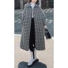 image:imageCHARTOU Womens Elegant Lapel Collar Single Breast Houndstooth Plaid Woolen Long Jacket OvercoatBlack
