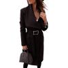 image:imageCHARTOU Womens Elegant Lapel Collar Wool Blend Midi Long Trench Overcoat Jacket with BeltBlack