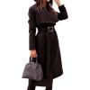 image:imageCHARTOU Womens Elegant Lapel Collar Wool Blend Midi Long Trench Overcoat Jacket with BeltBlack
