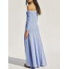 image:imageCHARTOU Womens Long Sleeve Off Shoulder Long Dress Midi Waist A line Maxi Dress Slim Flowy Swing Sun DressBlue