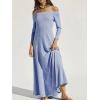 image:imageCHARTOU Womens Long Sleeve Off Shoulder Long Dress Midi Waist A line Maxi Dress Slim Flowy Swing Sun DressBlue