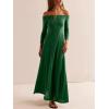 image:imageCHARTOU Womens Long Sleeve Off Shoulder Long Dress Midi Waist A line Maxi Dress Slim Flowy Swing Sun DressGreen