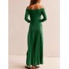 image:imageCHARTOU Womens Long Sleeve Off Shoulder Long Dress Midi Waist A line Maxi Dress Slim Flowy Swing Sun DressGreen
