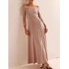 image:imageCHARTOU Womens Long Sleeve Off Shoulder Long Dress Midi Waist A line Maxi Dress Slim Flowy Swing Sun DressPink