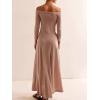 image:imageCHARTOU Womens Long Sleeve Off Shoulder Long Dress Midi Waist A line Maxi Dress Slim Flowy Swing Sun DressPink
