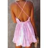 image:imageCHARTOU Womens Sexy v Neck Backless Multicolored Stripes Ruched Ruffled ALine Mini DressPink
