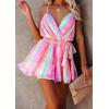 image:imageCHARTOU Womens Sexy v Neck Backless Multicolored Stripes Ruched Ruffled ALine Mini DressRose