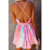image:imageCHARTOU Womens Sexy v Neck Backless Multicolored Stripes Ruched Ruffled ALine Mini DressRose