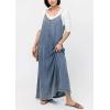 image:imageCHARTOU Womens Spaghetti Strap Denim Maxi Dress Overall Patchwork A Line Flowy Long Jean Dress with PocketsDark Blue