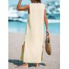 image:imageCHARTOU Womens Summer Casual Button Down Shirt Dress Cotton Linen Sleeveless Side Slit Maxi Tank Dresses with PocketsApricot