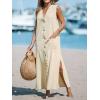 image:imageCHARTOU Womens Summer Casual Button Down Shirt Dress Cotton Linen Sleeveless Side Slit Maxi Tank Dresses with PocketsApricot