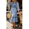 image:imageCHARTOU Womens Summer Floral Embroidery Boho Midi Dress 34 Ruffle Sleeves V Neck Casual Beach Dress with PocketsBlue
