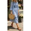 image:imageCHARTOU Womens Summer Floral Embroidery Boho Midi Dress 34 Ruffle Sleeves V Neck Casual Beach Dress with PocketsBlue