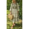 image:imageCHARTOU Womens Summer Floral Embroidery Boho Midi Dress 34 Ruffle Sleeves V Neck Casual Beach Dress with PocketsGreen