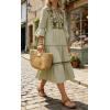 image:imageCHARTOU Womens Summer Floral Embroidery Boho Midi Dress 34 Ruffle Sleeves V Neck Casual Beach Dress with PocketsGreen