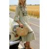 image:imageCHARTOU Womens Summer Floral Embroidery Boho Midi Dress 34 Ruffle Sleeves V Neck Casual Beach Dress with PocketsGreen