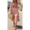 image:imageCHARTOU Womens Summer Floral Embroidery Boho Midi Dress 34 Ruffle Sleeves V Neck Casual Beach Dress with PocketsPink