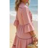 image:imageCHARTOU Womens Summer Floral Embroidery Boho Midi Dress 34 Ruffle Sleeves V Neck Casual Beach Dress with PocketsPink