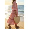 image:imageCHARTOU Womens Summer Floral Embroidery Boho Midi Dress 34 Ruffle Sleeves V Neck Casual Beach Dress with PocketsPink
