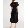 image:imageCHARTOU Womens V Neck Cotton Mid Long Dress Short Sleeve Elastic Waist Cinch Elegant Party DressBlack