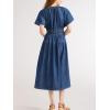 image:imageCHARTOU Womens V Neck Cotton Mid Long Dress Short Sleeve Elastic Waist Cinch Elegant Party DressBlue