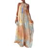 image:imageCHARTOU Women Backless Dress Summer 2026 Halter Floral Boho Maxi Dress Long Flowy Beach Vacation SundressOrange