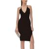 image:imageCHARTOU Women Bodycon Sleeveless Midi Dress Sexy V Neck Side Slit Ribbed Knit Tank DressesBlack