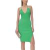 image:imageCHARTOU Women Bodycon Sleeveless Midi Dress Sexy V Neck Side Slit Ribbed Knit Tank DressesGreen
