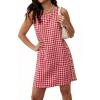 image:imageCHARTOU Women Gingham Plaid Sleeveless Dress A Line Mini Dress with Side Wooden Button Casual Summer Sundress for VacationRed