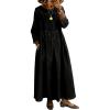 image:imageCHARTOU Women Peter Pan Collar Denim Maxi Dress Cute 34 Sleeve Loose Long Jean Dress with PocketsBlack