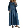 image:imageCHARTOU Women Peter Pan Collar Denim Maxi Dress Cute 34 Sleeve Loose Long Jean Dress with PocketsBlue