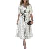 image:imageCHARTOU Women Polka Dot Maxi Dress Lapel Puff Sleeve Button Down Summer Flowy Dress with BeltWhite