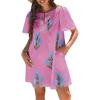 image:imageCHARTOU Women Summer Boho Floral Dress Short Puff Sleeve V Neck Trim Loose Mini Dress Casual Beach SundressPink