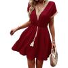 image:imageCHARTOU Women Summer Lace Crochet Knit Chiffon Mini Dress Short Sleeve High Waist A Line DressRed