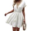 image:imageCHARTOU Women Summer Lace Crochet Knit Chiffon Mini Dress Short Sleeve High Waist A Line DressWhite