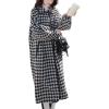image:imageCHARTOU Womens Elegant Lapel Collar Single Breast Houndstooth Plaid Woolen Long Jacket OvercoatBlack