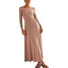image:imageCHARTOU Womens Long Sleeve Off Shoulder Long Dress Midi Waist A line Maxi Dress Slim Flowy Swing Sun DressPink
