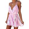 image:imageCHARTOU Womens Sexy v Neck Backless Multicolored Stripes Ruched Ruffled ALine Mini DressPink