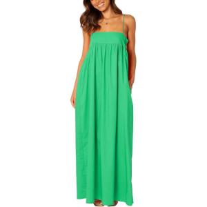 image:imageCHARTOU Woman Summer Spaghetti Straps Loose Maxi Long Holiday Beach Dress with PocketsGreen