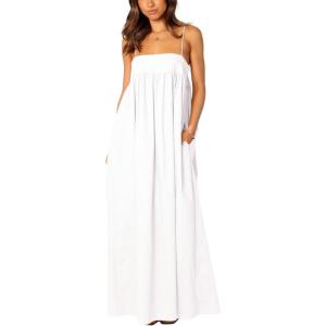 image:imageCHARTOU Woman Summer Spaghetti Straps Loose Maxi Long Holiday Beach Dress with PocketsWhite