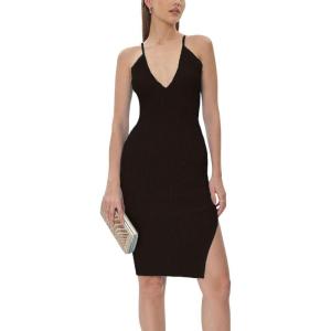image:imageCHARTOU Women Bodycon Sleeveless Midi Dress Sexy V Neck Side Slit Ribbed Knit Tank DressesBlack