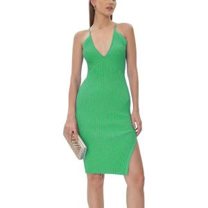 image:imageCHARTOU Women Bodycon Sleeveless Midi Dress Sexy V Neck Side Slit Ribbed Knit Tank DressesGreen